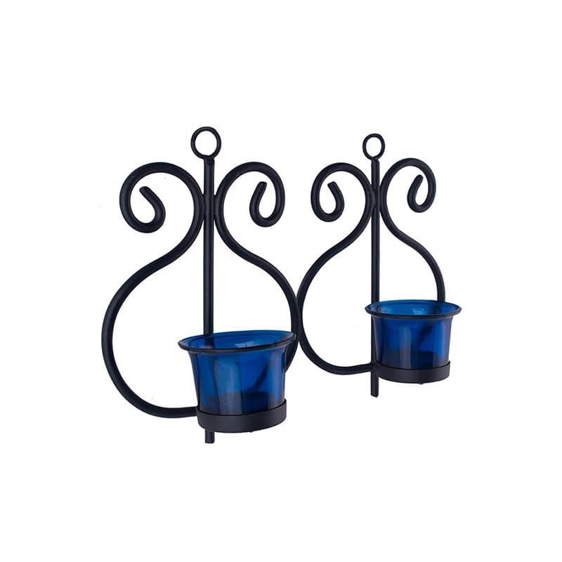 Seina Black Frame Sconce Candle Holder (Blue) - Set Of Two media 4