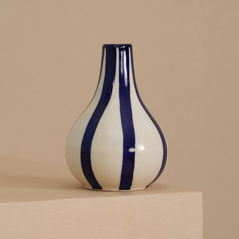 Waveon Ceramic Flower Vase - White,Dark Blue media 8