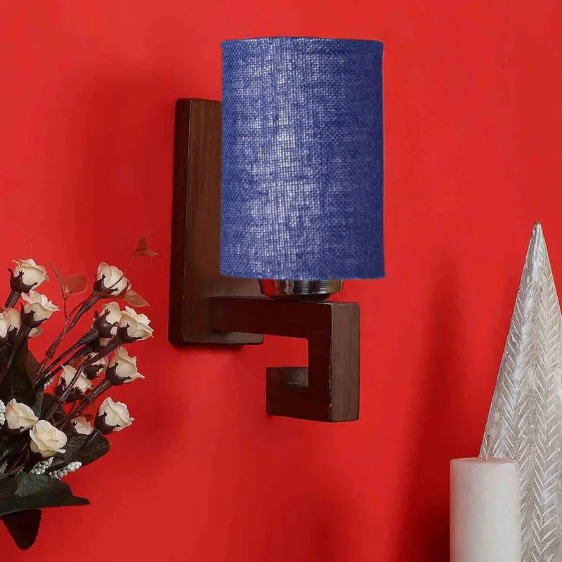 Cerulean Cylindrical Wooden Wall Lamp media 3
