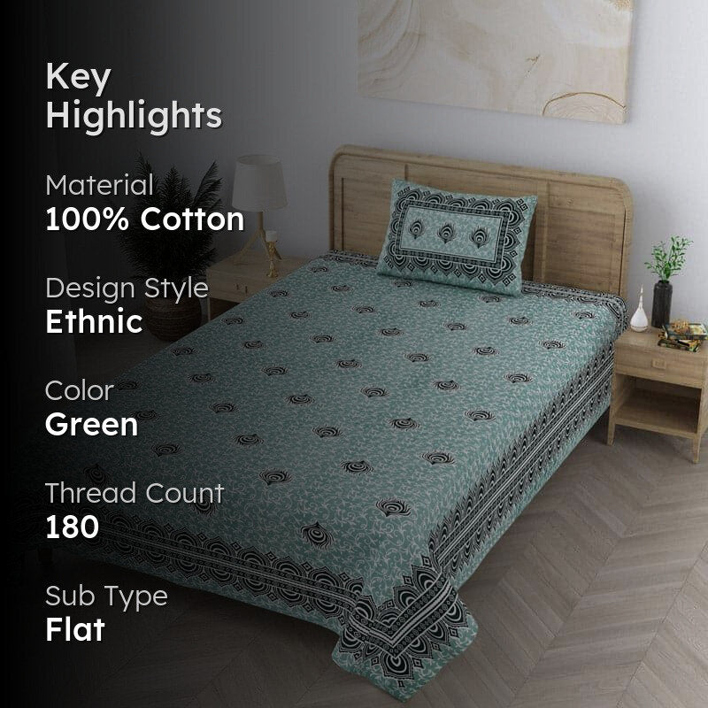 Harriet Printed Cotton Bedsheet (Green) - 180 TC media 2