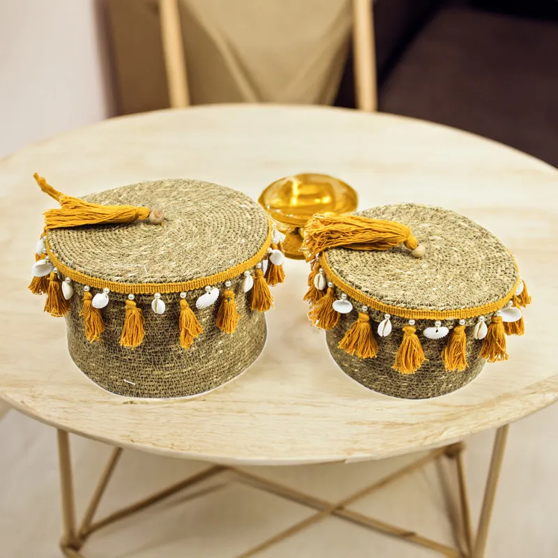 Nivasa Sea Grass Natural Fiber Storage Basket (Yellow/Beige) - Set Of Two media 1