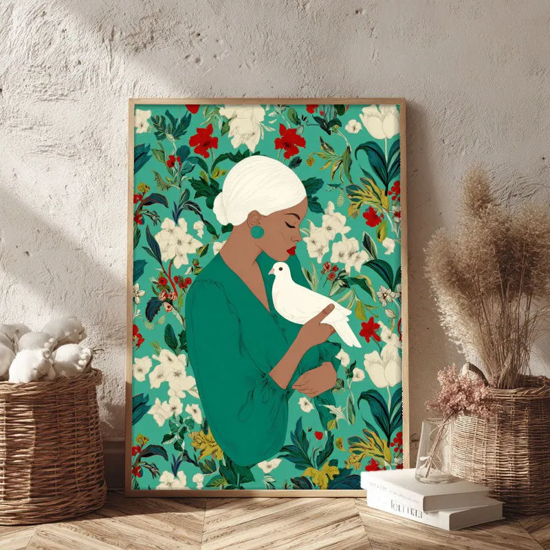 The Doves Whisper Canvas Wall Painting - Brown Frame media 3