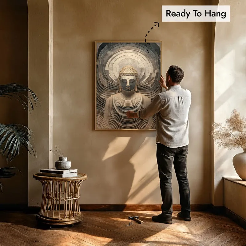 Buddha In Meditation Archival Paper Wall Painting With Brown Frame media 6