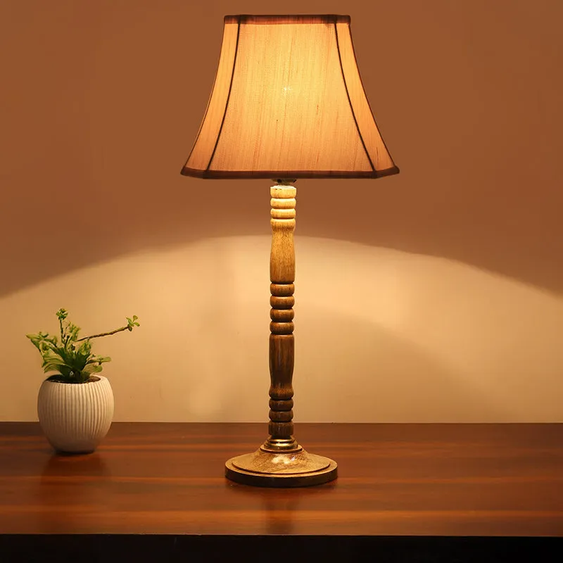 Vintage Vibe Table Lamp With Wooden Base - White,Brown media 2