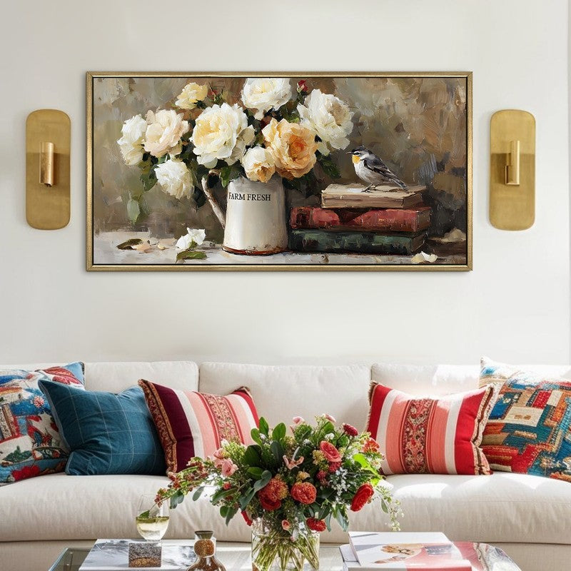 Bookish Bloom Canvas Wall Painting With Frame