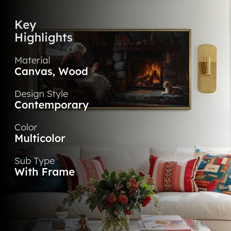 Fireside Canvas Wall Painting With Frame media 2