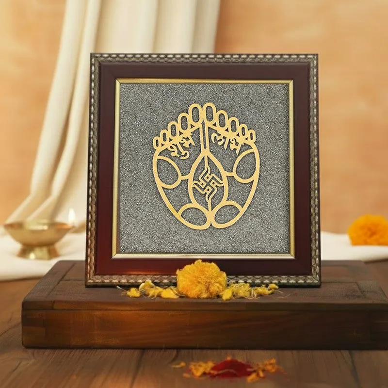 Shubh Labh Pyrite Blessings Wooden Wall Art media 4