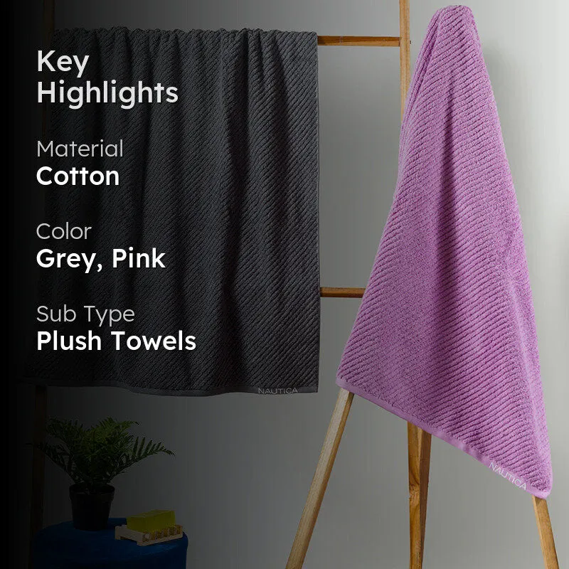 Nautica Riviera Soft Cotton Bath Towel (Dark Grey & Lilac) - Set Of Two media 2