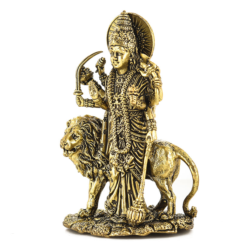 Powerful Shakti Brass Durga Idol - Gold media 4
