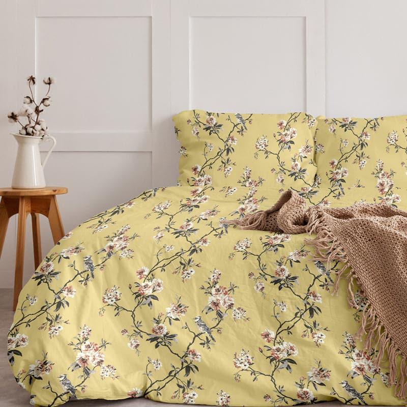 Cherry Blossom Floral Cotton Bedsheet (Mustard Yellow) - 254 TC media 5