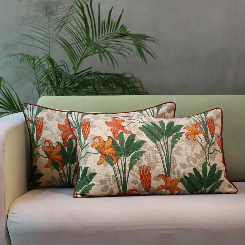 India Maple Whispers Printed Cotton Cushion Cover (Rectangle) - Set Of Two media 3