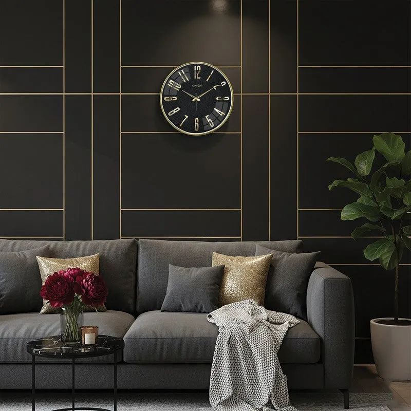 Elite Numeric Plastic Wall Clock - Black & Gold media 4