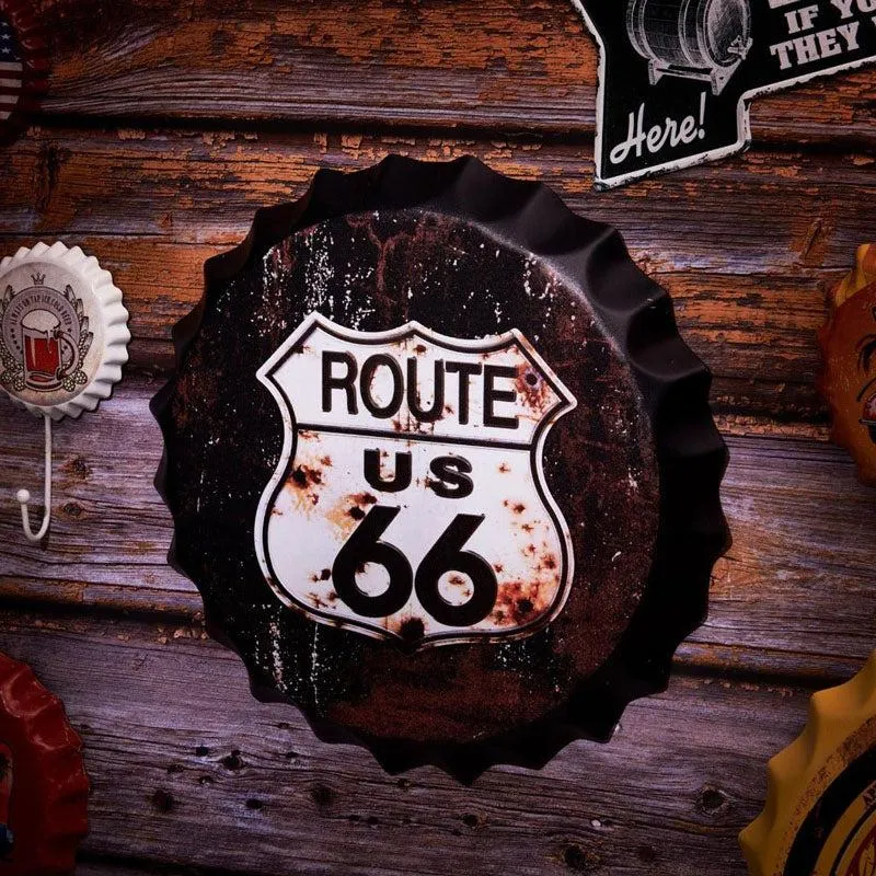 Route Us 66 Retro Bottle Cap Metal Wall Accent media 1