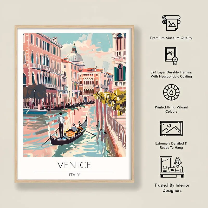 Vintage Venice Framed Canvas Archival Canvas Wall Painting - Natural Brown Frame media 8