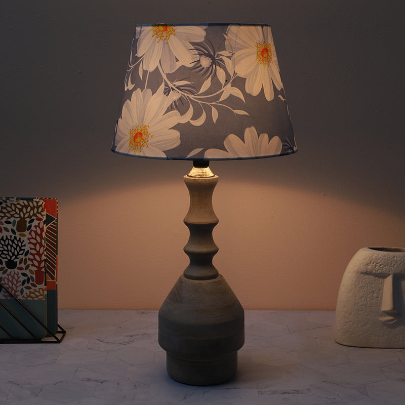 Daisy Blooms Glyph Printed Mango Wood Table Lamp - White,Blue,Brown