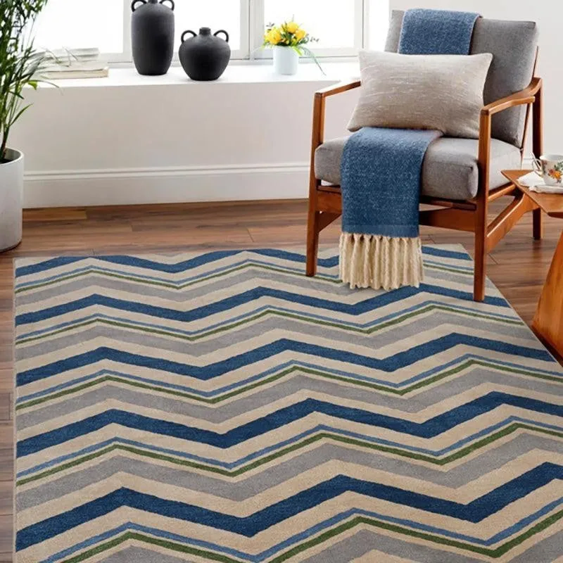 Peregrin Hand Tufted Geometric Wool & Nylon Carpet - Blue media 7