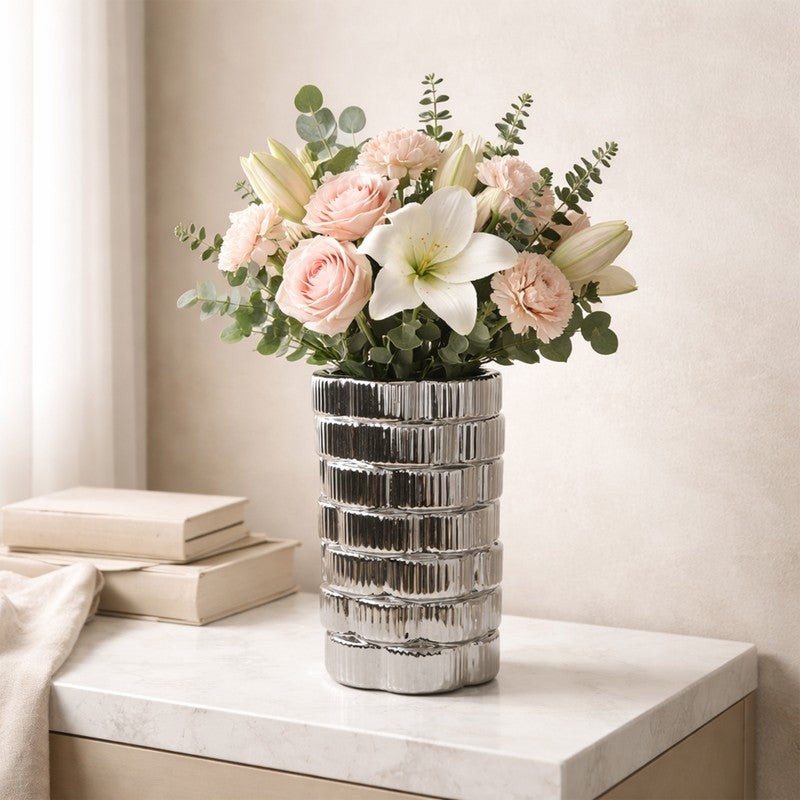 Gildora Tall Ceramic Vase - Silver media 7