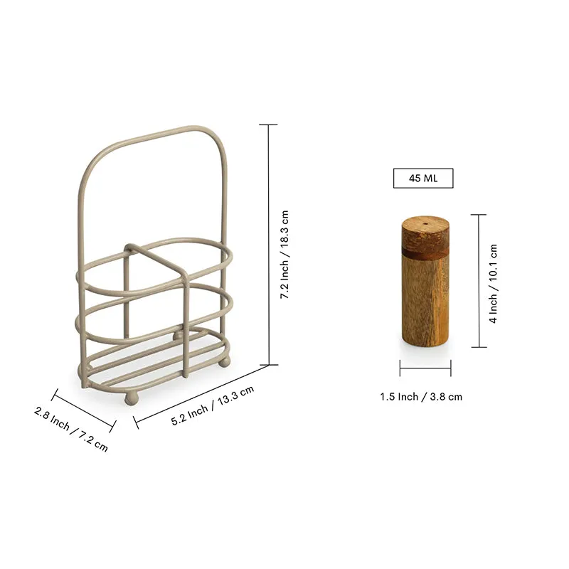 Salero Wood Salt & Pepper Shaker With Iron Holder (45 mL) - Three Piece Set media 7