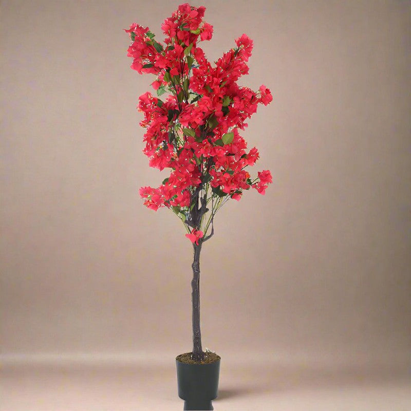 Faux Realtouch Red Bougainvillea Plant With Black Plastic Pot - 5.2 Feet media 4