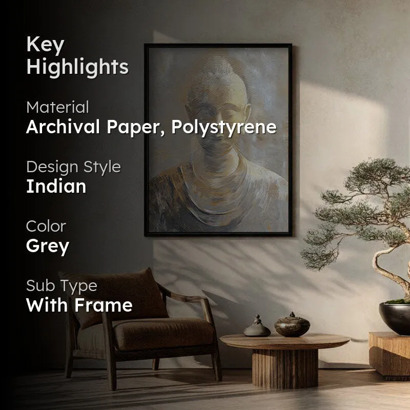 Serene Buddha In Golden Calm Wall Painting With Black Frame media 2