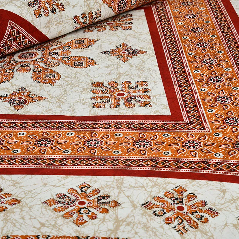 Akanksha Ethnic Cotton Bedsheet (Orange,Beige) - 180 TC media 5
