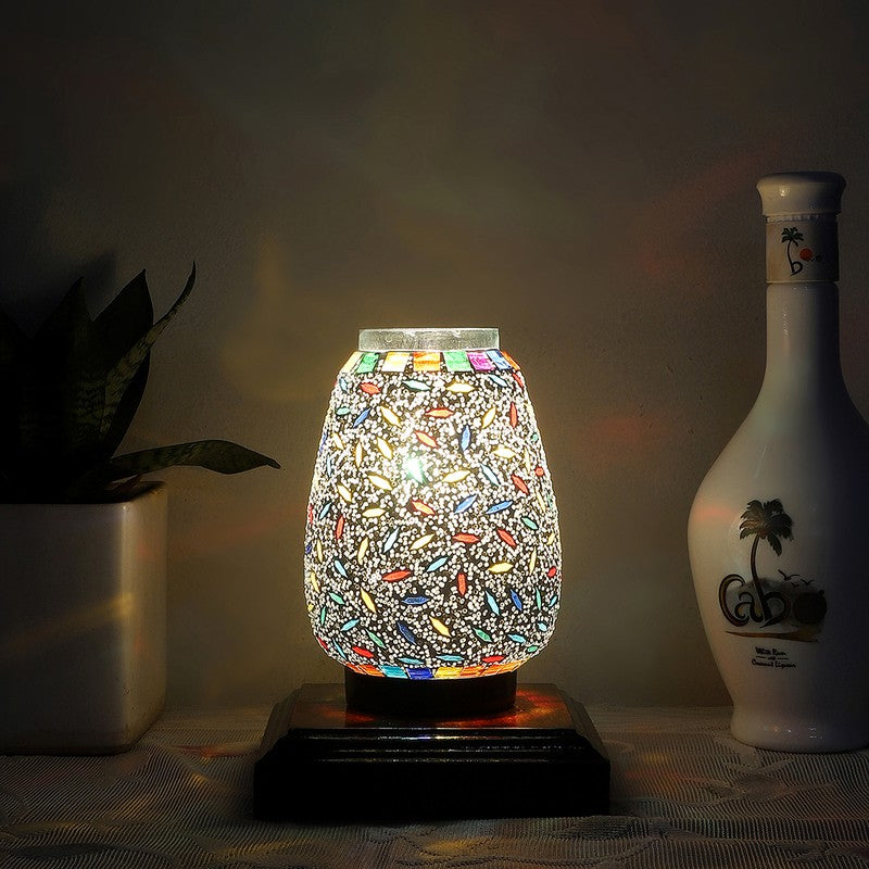 Illumix Glass Table Lamp With Wooden Base - Multicolor