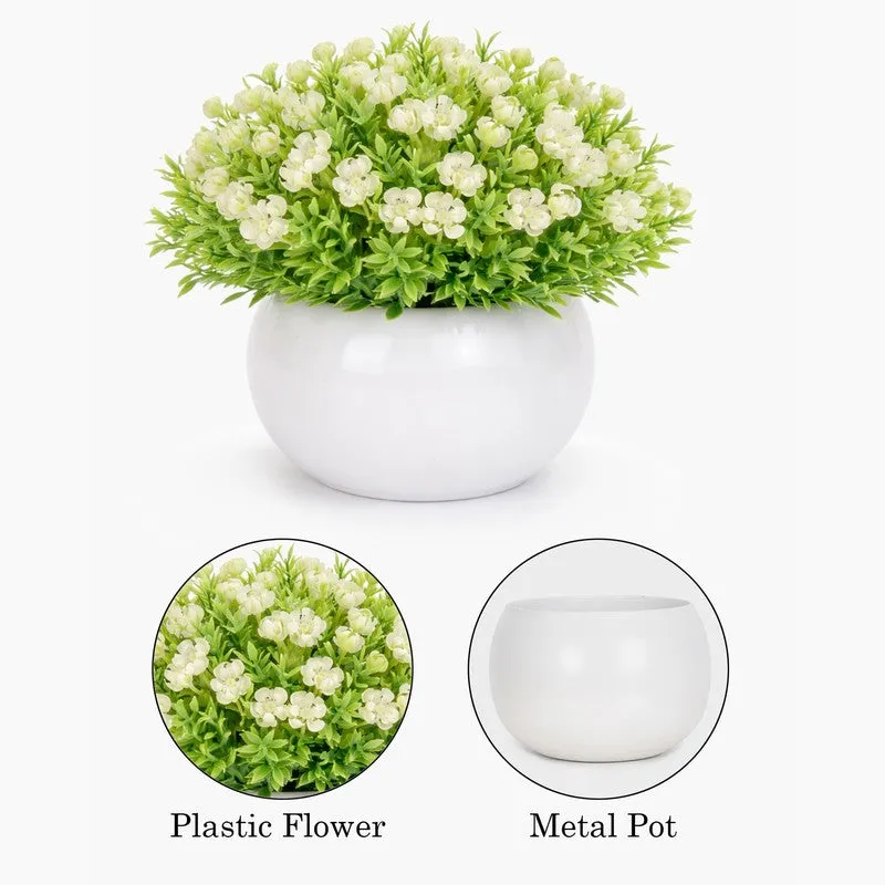 Velvique Artificial Rose Flower Plant With Pot (White) - 14CM media 5