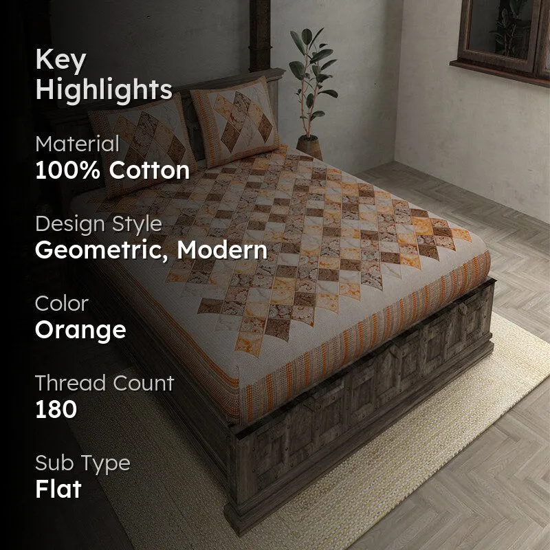 Mateo Geomatric Cotton Bedsheet (Orange) - 180 TC media 2