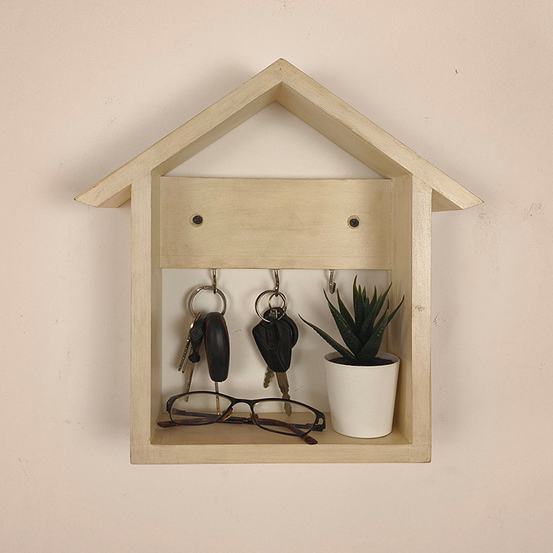 Nestera Wooden Wall Shelf Organiser with Key Holders media 4