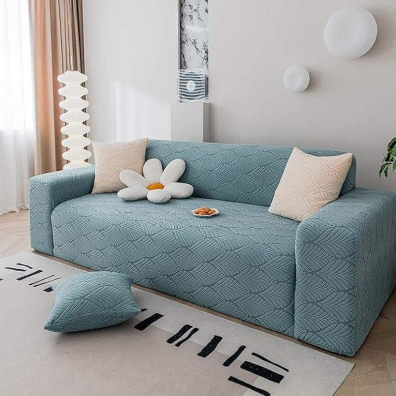 Daina Jacquard Synthetic Fiber Sofa Cover - Light Blue media 4
