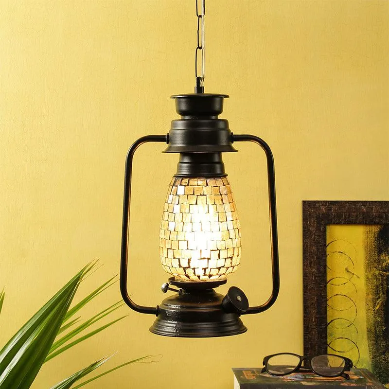 Avina Mosaic Lantern Glass Ceiling Lamp - Black media 2