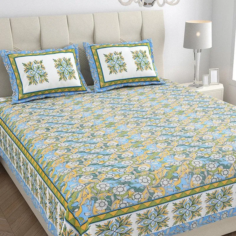 Nidra Nector  Floral Cotton Bedsheet (Green) - 150 TC media 3