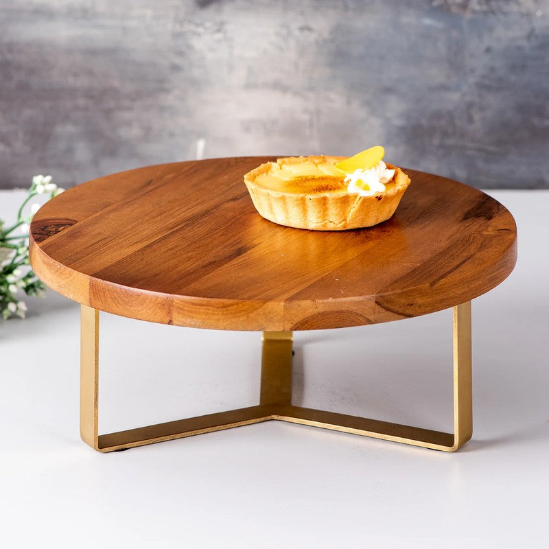 Delicia Teak Wood Cake Stand With Knife and Server (Brown,white) - Three Piece Set media 3