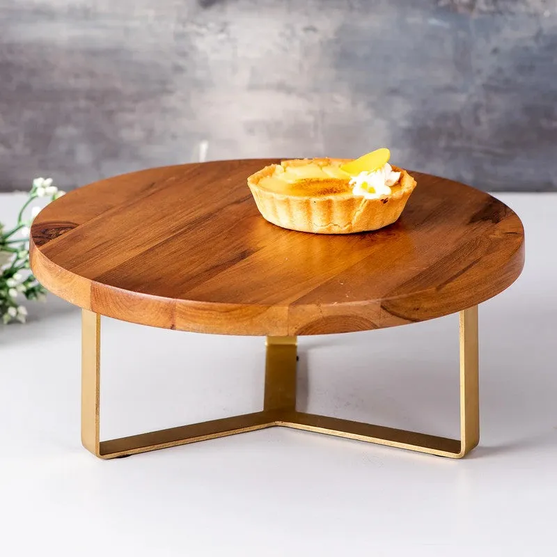 Delicia Teak Wood Cake Stand With Knife and Server (Brown,white) - Three Piece Set media 3