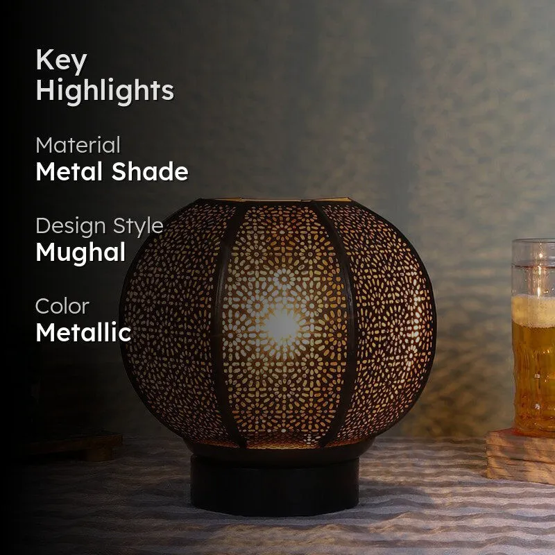 Jwaala Round Etched Metal Table Lamp - Metallic media 2