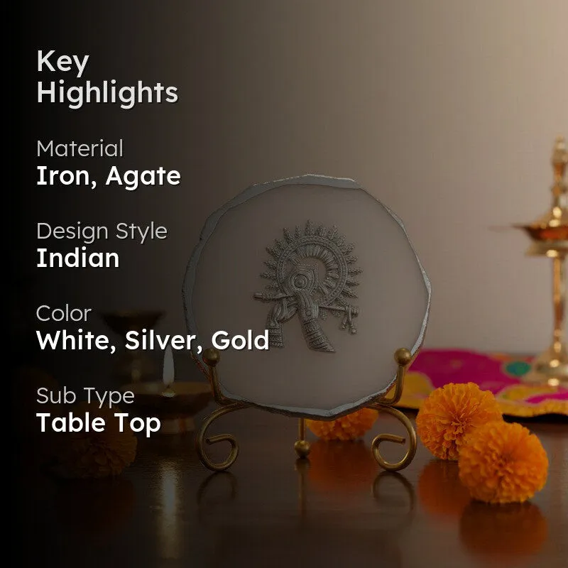 Divine Murli Aura Agate Showpiece With Stand - White media 2