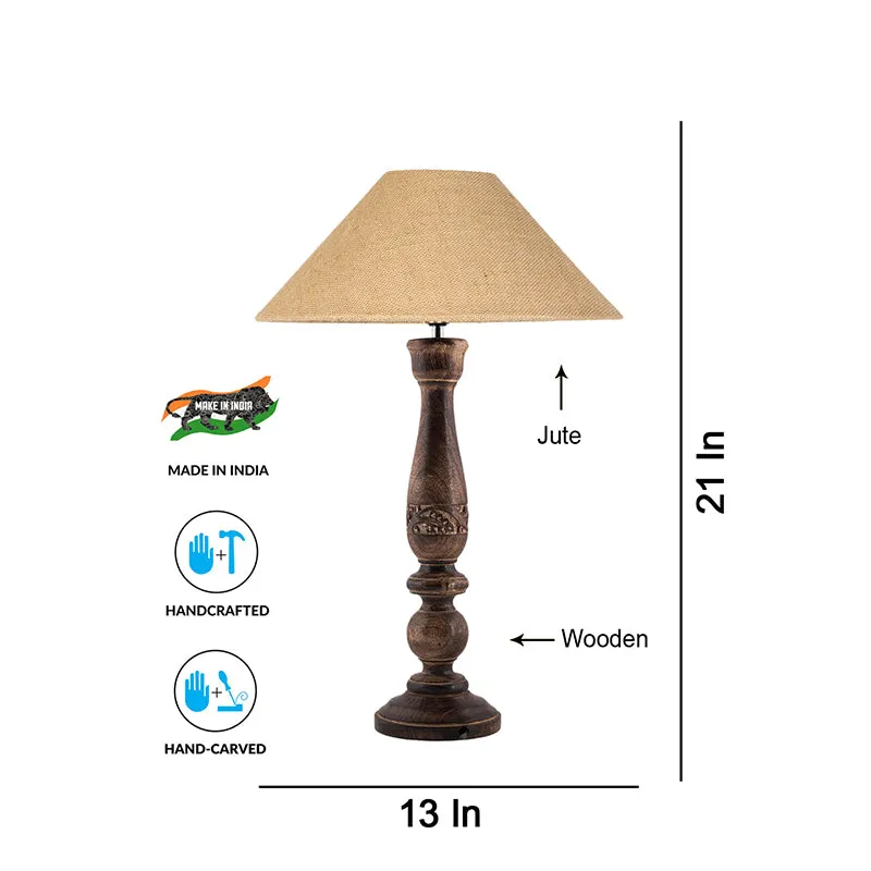 Nihara Wooden & Jute Table Lamp - Beige,Brown media 4