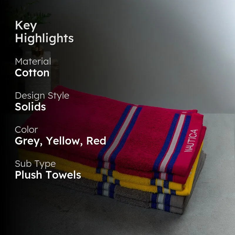 Nautica Dove Dual Down Cotton Hand Towel (Yellow,Red & Grey) - Set Of Six media 2