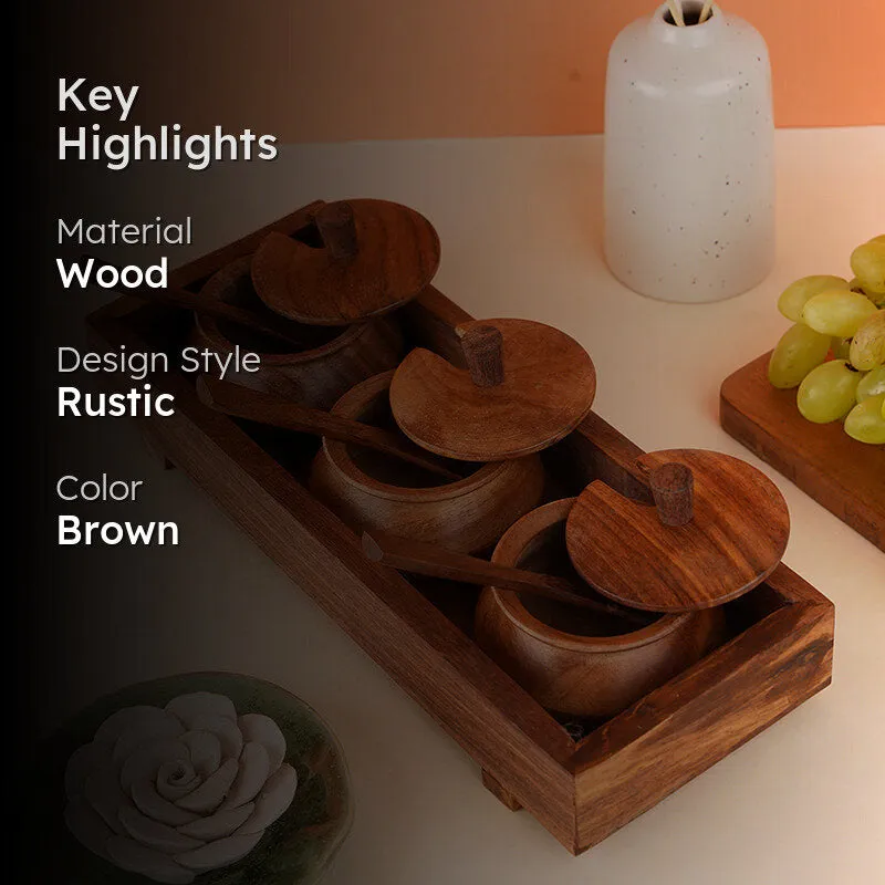 Tiernan Wood Condiment Jar With Tray - Seven Piece Set media 2
