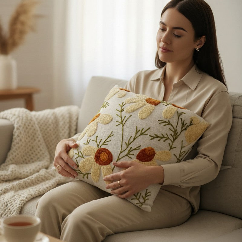 Thread Petals Tufted Cotton Cushion Cover media 4