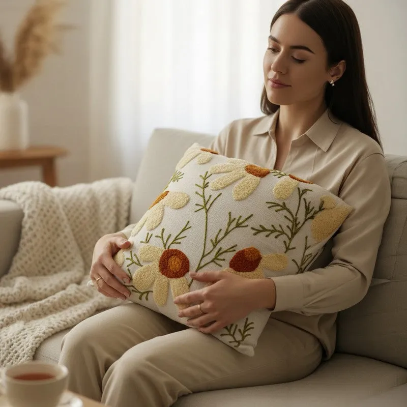 Thread Petals Tufted Cotton Cushion Cover media 4