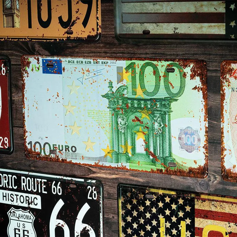 Weathered 100 Euro Retro Metal Wall Accent media 1