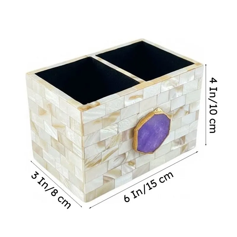 Suzzaine Handcrafted Mother Of Pearl & Agate Cutlery Holder - Purple & Beige media 6