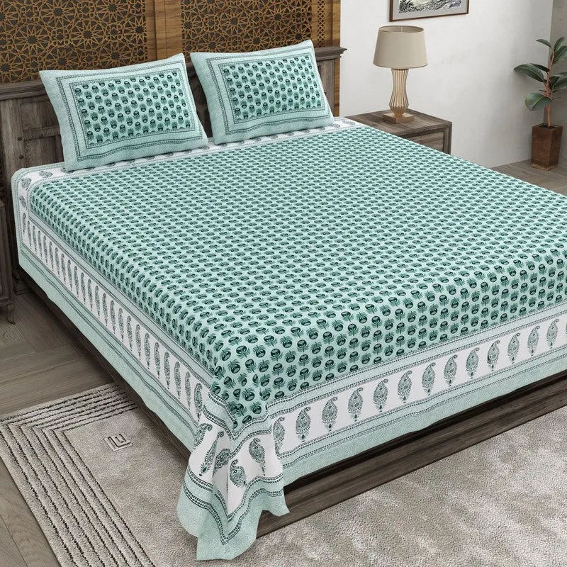 Floriya Cotton Bedsheet (Blue) - 240 TC media 1