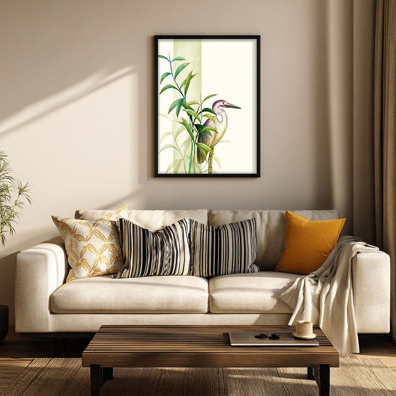 Soothing Stork Botanical Archival Paper Wall Art With Frame