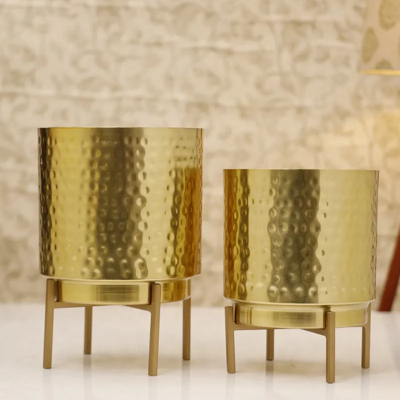 Vida Ember Hammered Planter (Gold) - Set Of Two - 5