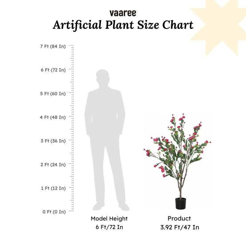 Faux Minio Camelia Rose Plant With Black Plastic Pot (3.94 ft) - Dark Pink media 7