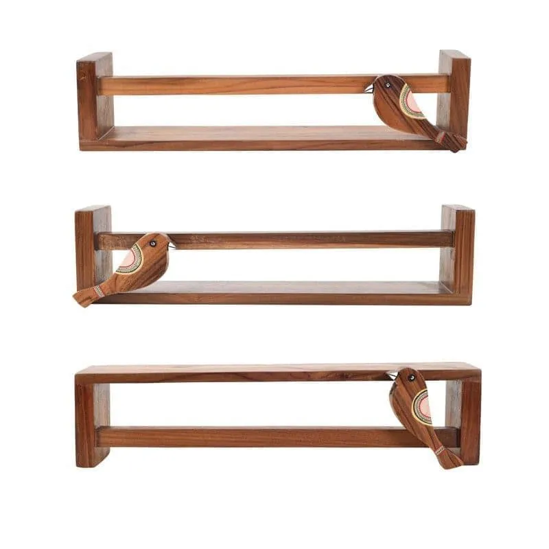 Teak Wall Shelf - Set Of Three media 3