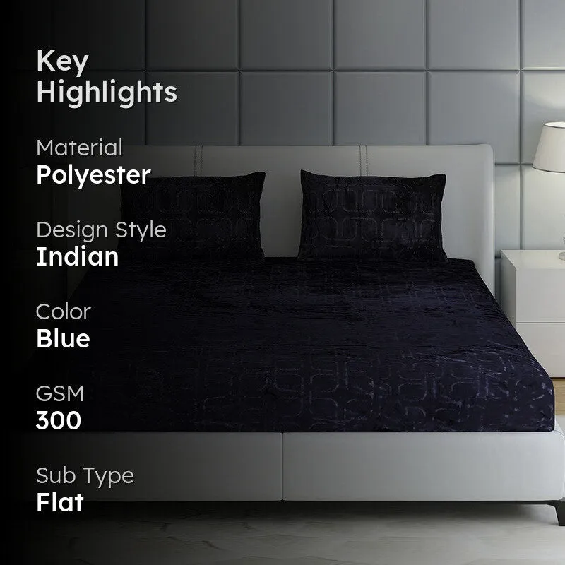 Monte Carlo Gentle Geometry Bedsheet (Navy Blue) - 300 GSM media 2