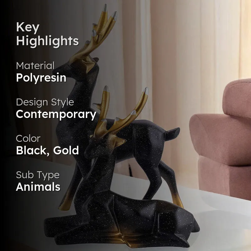 Opulent Stag Painted Polyresin Show Piece (Black) - Set Of Two media 2